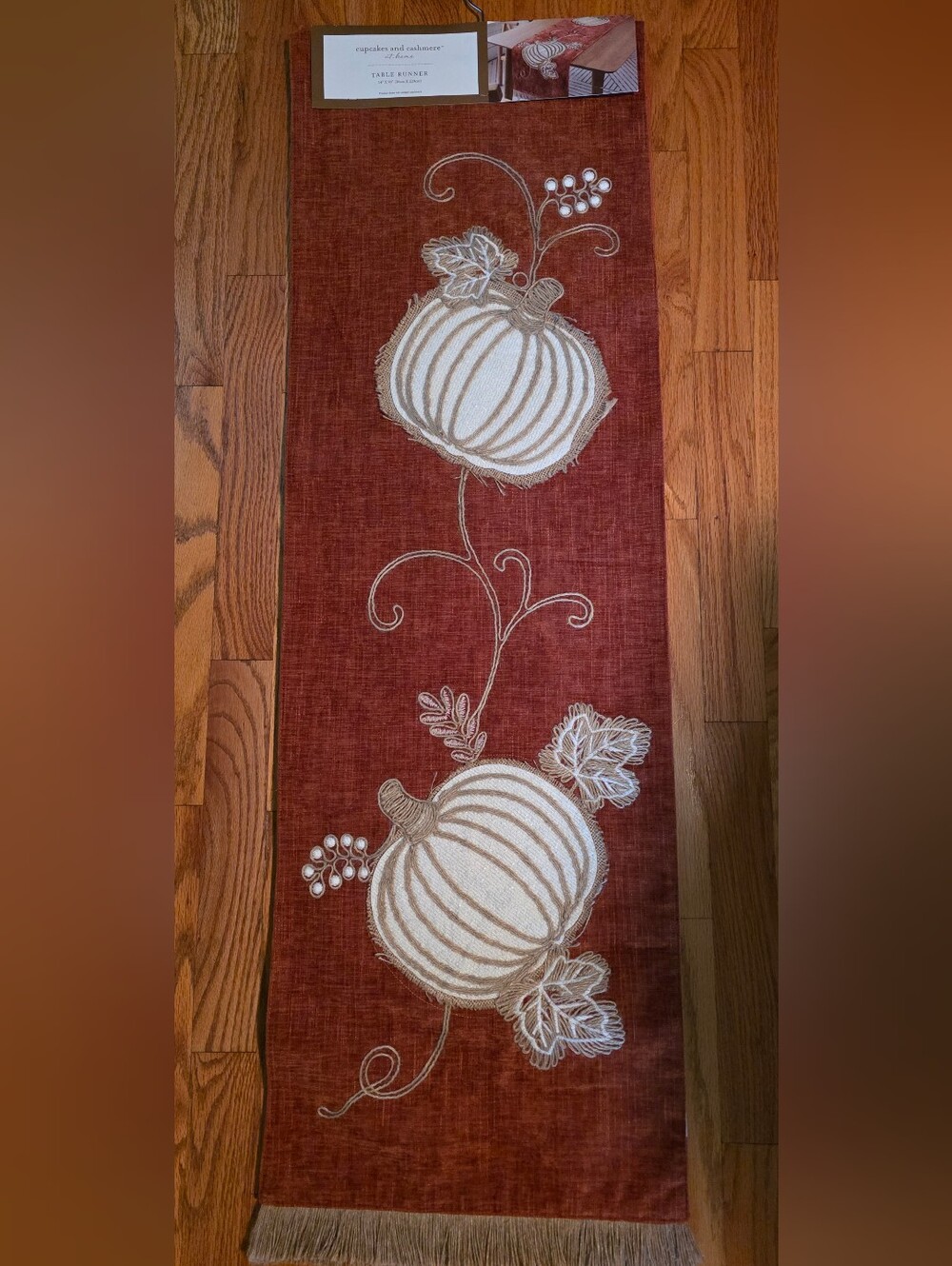 Autumn Pumpkin Embroidered Table Runner - NWT Cupcakes and Cashmere